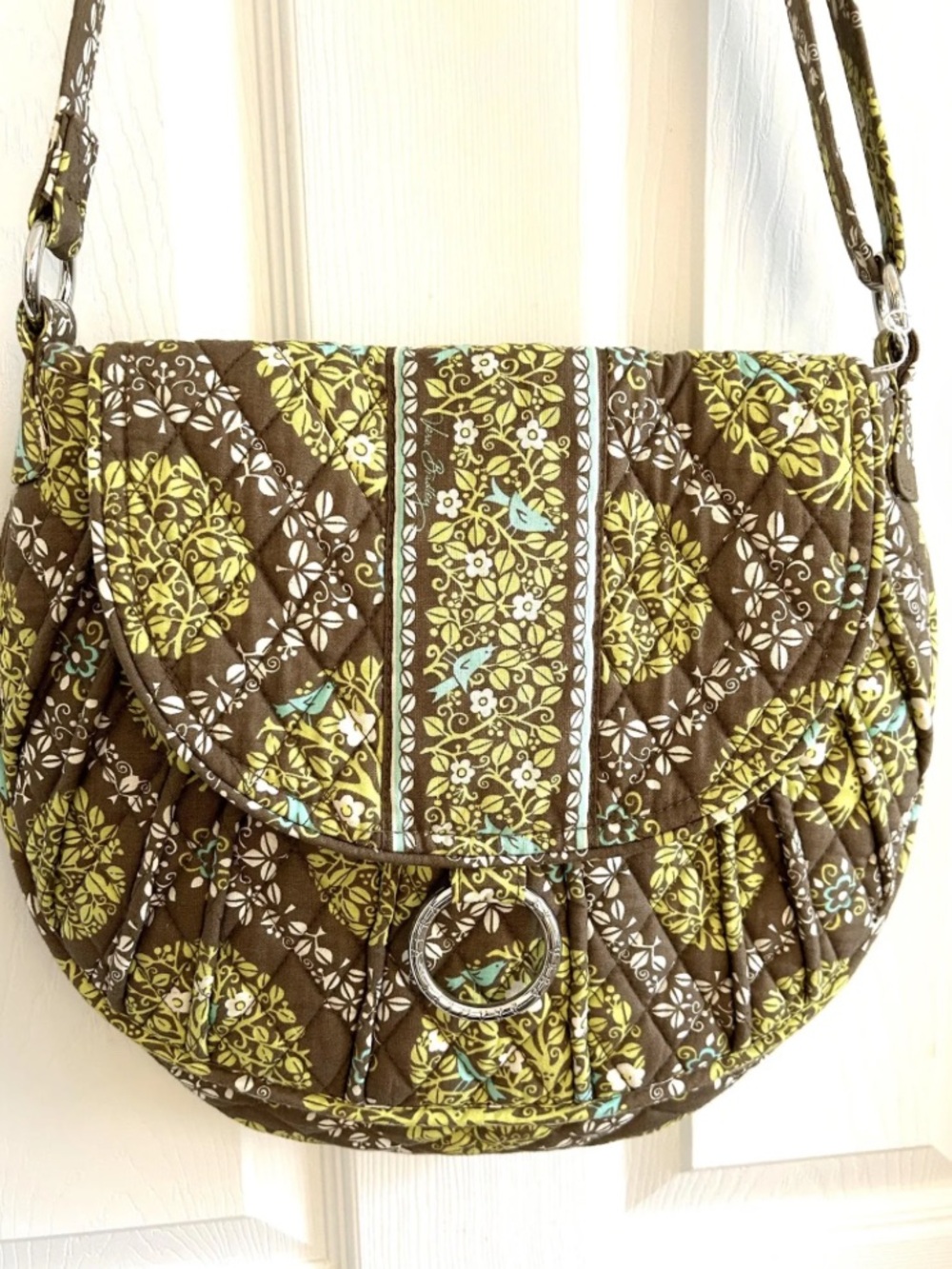 Vera Bradley "Sittin' In A Tree" Saddle Up Bag; Apple Green, Pink & Aqua Birds!